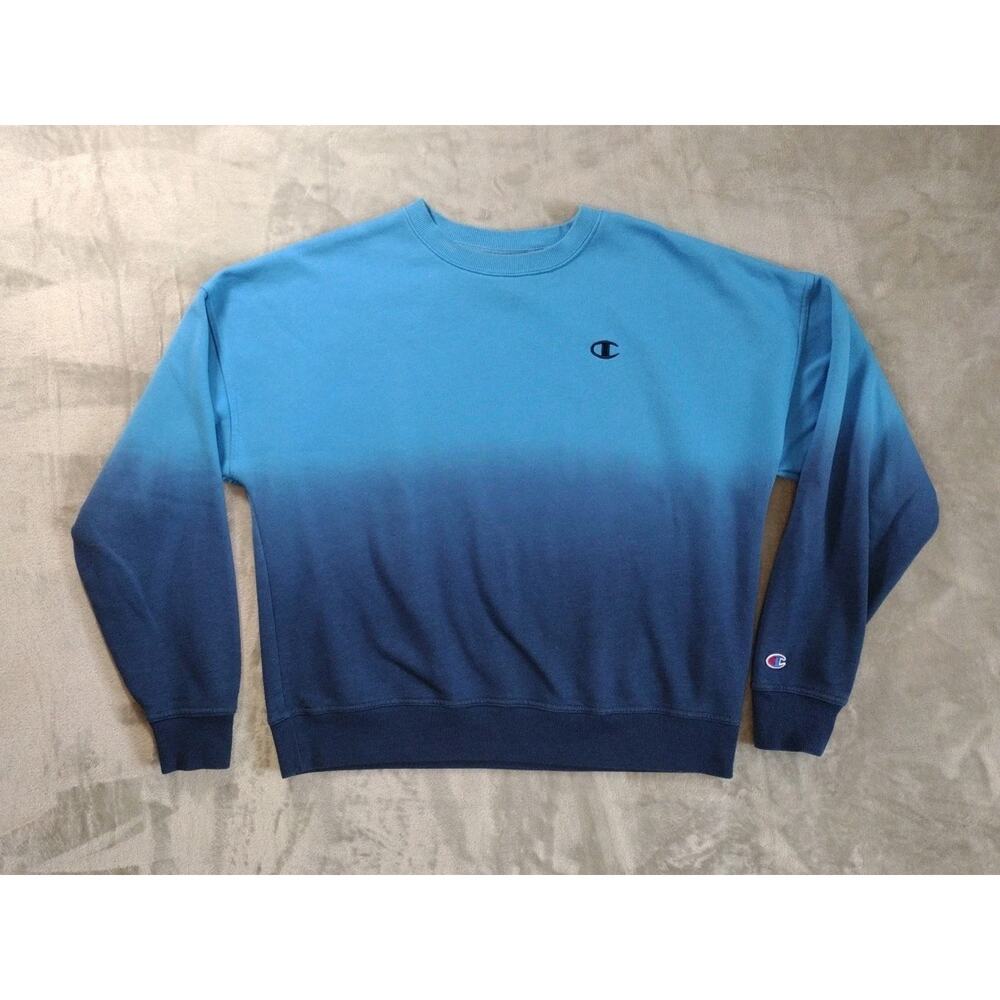 Champion Sweatshirt Mens L Light Blue Dark Blue Gradient Crewneck Gym Athleisure
